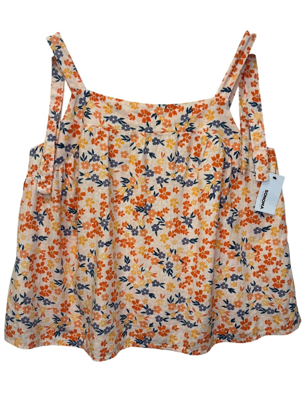 Sonoma Floral Tie-Strap Tank Top Peach Multi XL